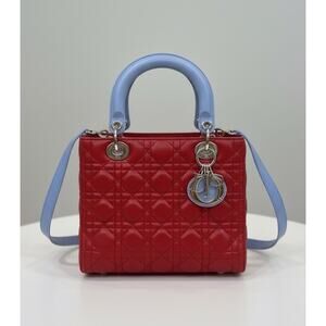 Authentic Dior Mini Lady Dior Tricolour Red / Pink / Blue Lambskin Cannage Bag